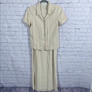 Annex Womens Vintage Linen Blend Midi Dress & Shirt Tan 8P Grannycore Old Money